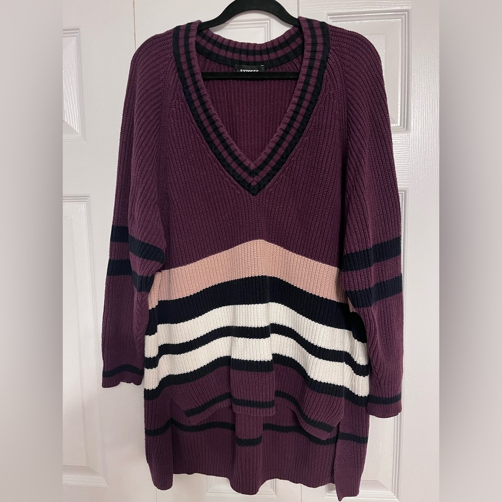 Express Oversized Varsity Sweater Small Purple